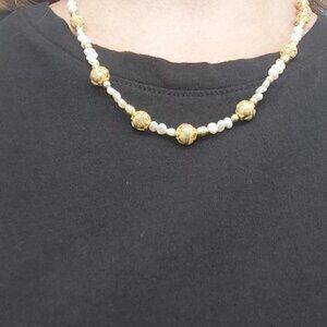 Gold Bead & Freshwater Pearl Necklace
